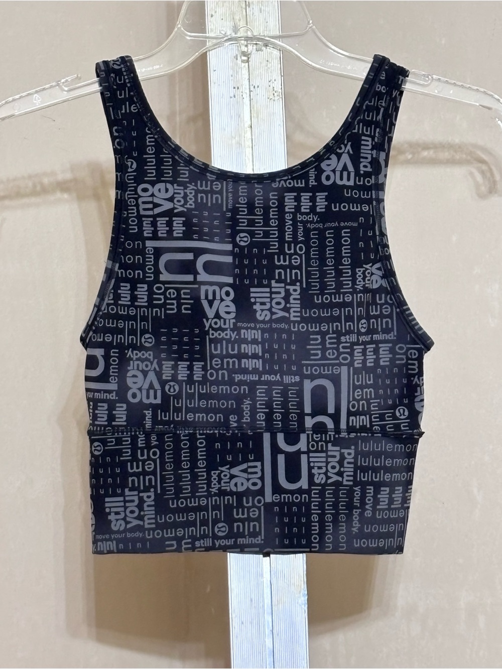 Lululemon Logo Print CropTop Black Gray Y2K Athleisure Gym Workout Streetwear